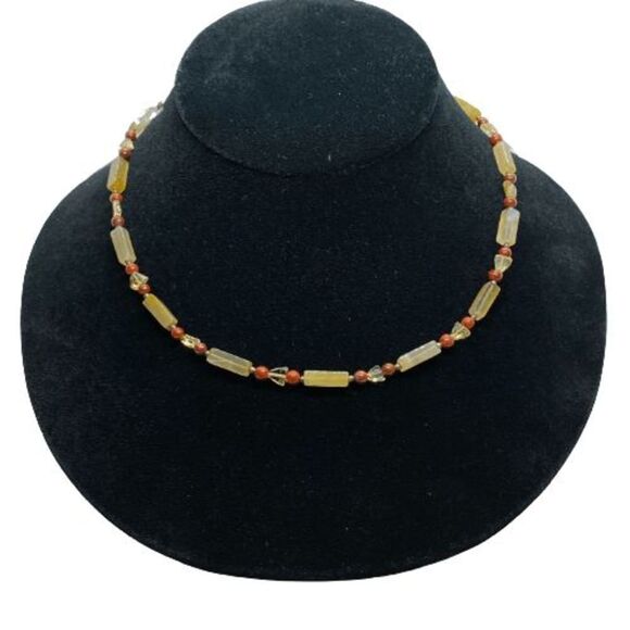 Unique Vintage Sterling Silver, Glass & Stone Beaded Necklace - Picture 1 of 5